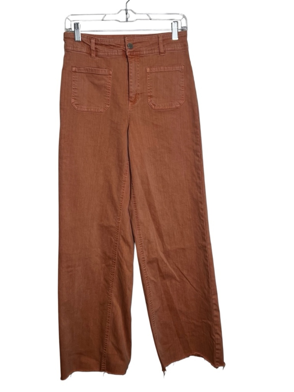 OAT New York High Rise Wide Leg Jeans Peach Raw Hem Sz 6 Boho Festival Earthy